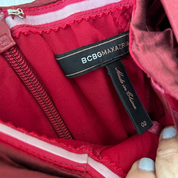 BCBGMaxAzria Satin Red Ruched Bubble Hem One Shoulder Mini Dress Size 2 - Picture 6 of 6